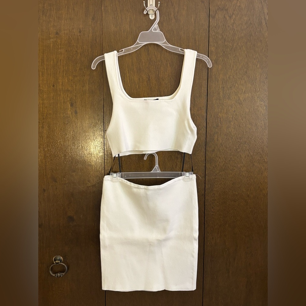 White Crop Top and Skirt Set